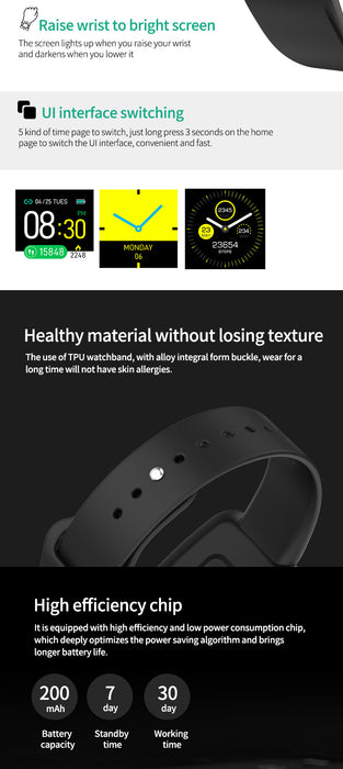 Smart Bracelet P3: Blood Pressure, Heart Rate, Sleep Monitoring, Waterproof, Multi-Function, Message Push