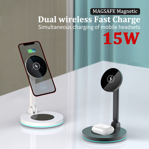 2-in-1 Magnetic Wireless Charger Stand for Apple Devices - Fast Charging Station